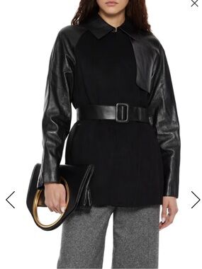 Theory Black Cashmere and Leather Blend Belted Jacket - Women's